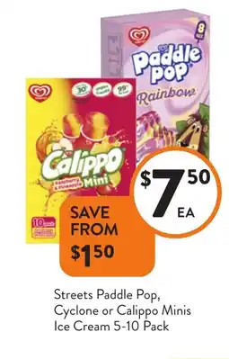 Foodworks Streets paddle pop, cyclone or calippo minis ice cream offer