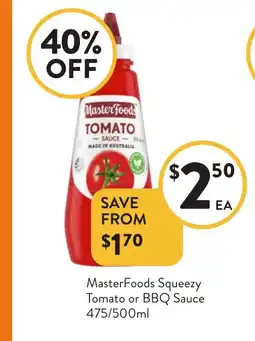 Foodworks Masterfoods squeezy tomato or bbq sauce offer