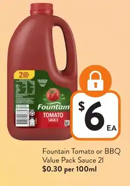 Foodworks Fountain tomato or bbq value pack sauce offer