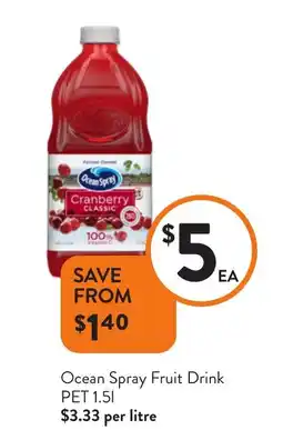 Foodworks Ocean spray fruit drink pet offer