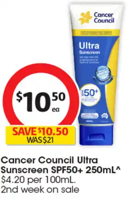 Coles Cancer council ultra sunscreen spf50+ offer