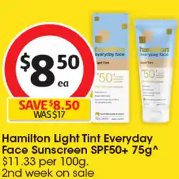 Coles Hamilton Light Tint Everyday Face Sunscreen SPF50+ offer