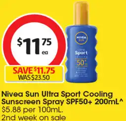 Coles Nivea Sun Ultra Sport Cooling Sunscreen Spray SPF50+ offer
