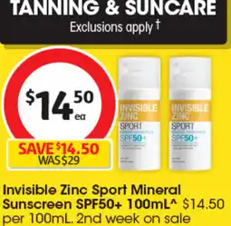 Coles Invisible Zinc Sport Mineral Sunscreen SPF50+ offer