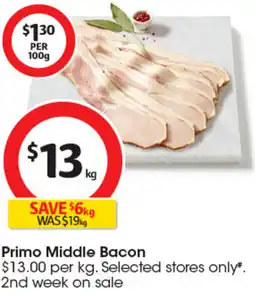 Coles Primo Middle Bacon offer