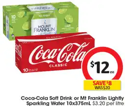Coles Coca-Cola Soft Drink or Mt Franklin Lightly Sparkling Water offer
