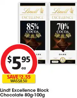 Coles Lindt Excellence Block Chocolate offer