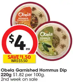Coles Obela Garnished Hommus Dip offer