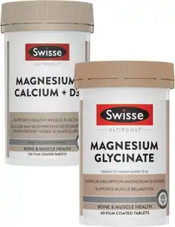 Coles Swisse Ultiboost Magnesium, Calcium + D3 Tablets 120 Pack or Magnesium Glycinate Tablets 60 Pack offer