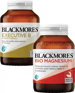 Coles Blackmores Executive B Stress Formula Tablets 125 Pack or Bio Magnesium Tablets 150 Pack offer