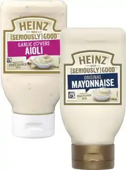 Coles Heinz Seriously Good Aioli or Mayonnaise 295mL offer