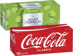 Coles Coca-Cola Soft Drink or Mt Franklin Lightly Sparkling Water 10x375mL offer