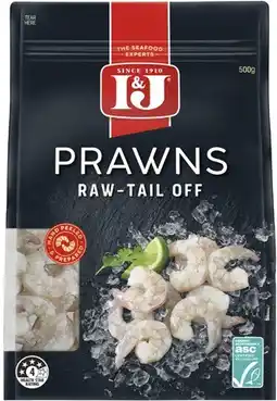 Coles I&J Raw Peeled Prawns Tail Off offer