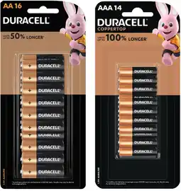 Coles Duracell Coppertop Batteries AA 16 Pack or AAA 14 Pack offer