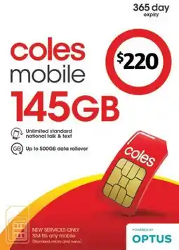 Coles Coles Mobile $220 Prepaid SIM offer