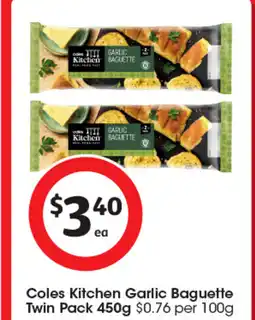 Coles Coles kitchen garlic baguette twin pack offer