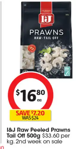 Coles I&j raw peeled prawns tail off 500g offer