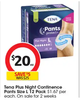 Coles Tena plus night continence pants size l offer