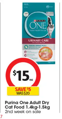 Coles Purina one adult dry cat food 1.4kg-1.5kg offer