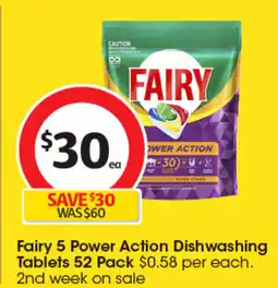 Coles Fairy 5 power action dishwashing tablets offer