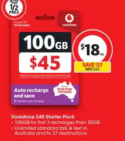 Coles Vodafone $45 starter pack offer