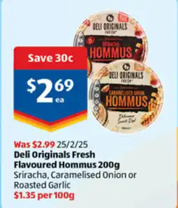 ALDI Deli originals fresh flavoured hommus 200g offer