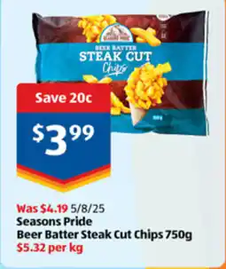 ALDI Seasons pride beer batter steak cut chips 750g offer