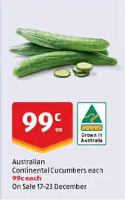 ALDI Australian continental cucumbers each 99c each offer