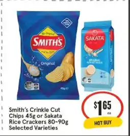 IGA Smith's crinkle cut chips or sakata rice crackers offer