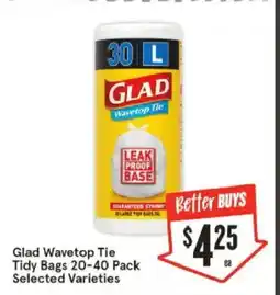 IGA Glad wavetop tie tidy bags 20-40 pack selected varieties offer