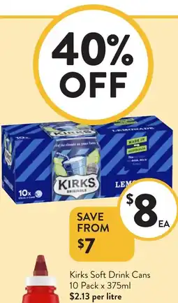 Foodworks Kirks Soft Drink Cans offer