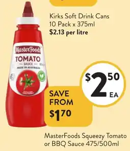 Foodworks MasterFoods Squeezy Tomato or BBQ Sauce offer