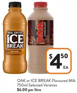 Foodworks OAK or ICE BREAK Flavoured Milk offer
