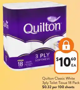 Foodworks Quilton Classic White 3ply Toilet Tissue offer