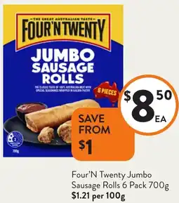 Foodworks Four'N Twenty Jumbo Sausage Rolls offer