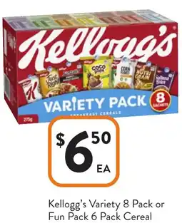 Foodworks Kellogg's Variety 8 Pack or Fun Pack offer