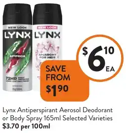 Foodworks Lynx Antiperspirant Aerosol Deodorant or Body Spray offer