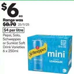 Woolworths Pepsi, Solo, Schweppes or Sunkist Soft Drink Varieties offer