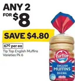 Woolworths Tip Top English Muffins Varieties offer