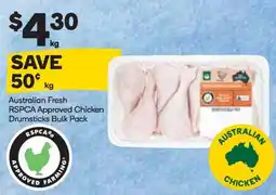 Woolworths Australian Fresh RSPCA Approved Chicken Drumsticks Bulk Pack offer