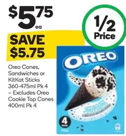Woolworths Oreo Cones, Sandwiches or KitKat Sticks offer