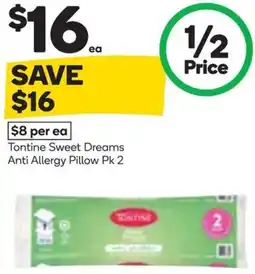 Woolworths Tontine Sweet Dreams Anti Allergy Pillow offer