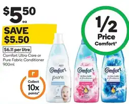 Woolworths Comfort Ultra Care or Pure Fabric Conditioner offer