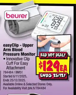 JB Hi-Fi Easyclip - upper arm blood pressure monitor offer