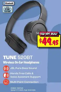 JB Hi-Fi TUNE 520BT Wireless On-Ear Headphones offer