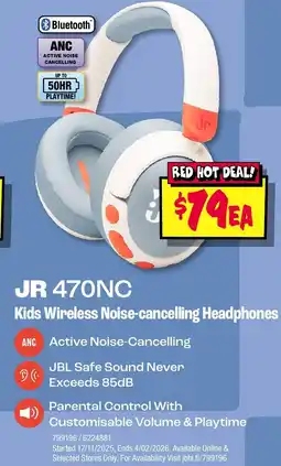 JB Hi-Fi JR 470NC Kids Wireless Noise-cancelling Headphones offer
