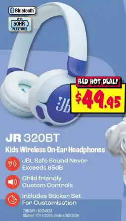 JB Hi-Fi JR 320BT Kids Wireless On-Ear Headphones offer