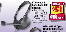 JB Hi-Fi ATH-102USB Open Back USB Headset offer