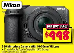 JB Hi-Fi Z 30 Mirrorless Camera With 16-50mm VR Lens offer