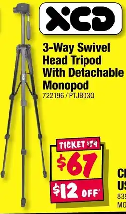JB Hi-Fi 3-Way Swivel Head Tripod With Detachable Monopod offer